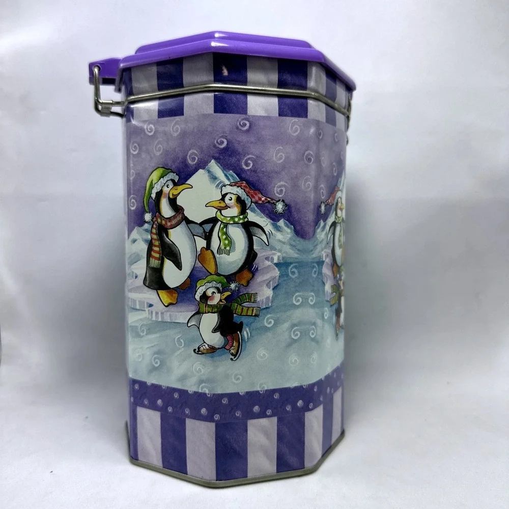 Penguin Canister Purple Lid‎ Metal Kitchen Storage Container Decor